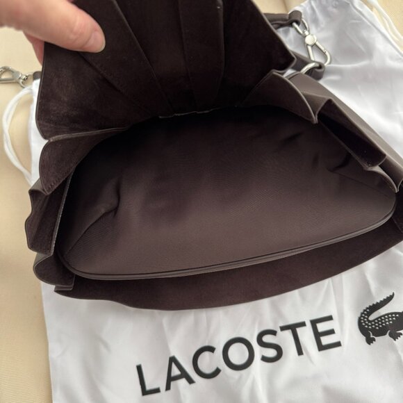 Lacoste Small "Lenglen" Pleated Leather Bag in Brown - Picture 7 of 12